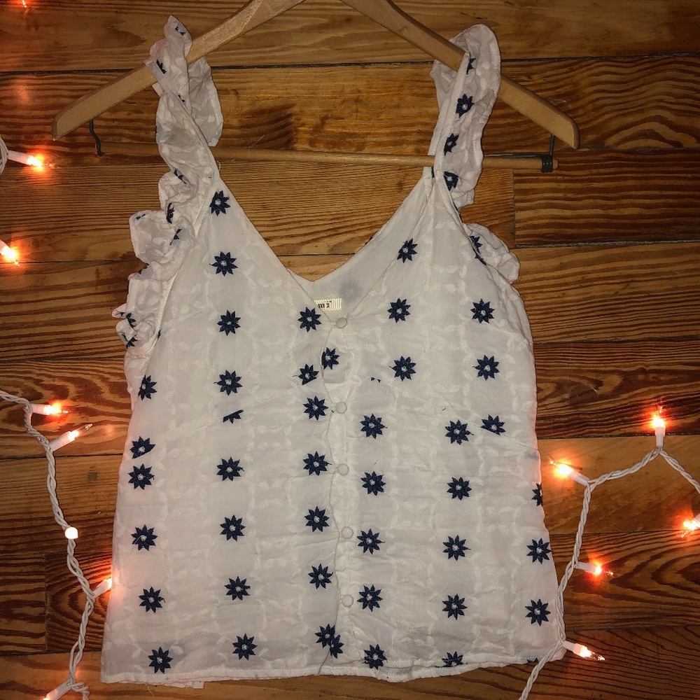 Ruffled Embroidered Tank Top